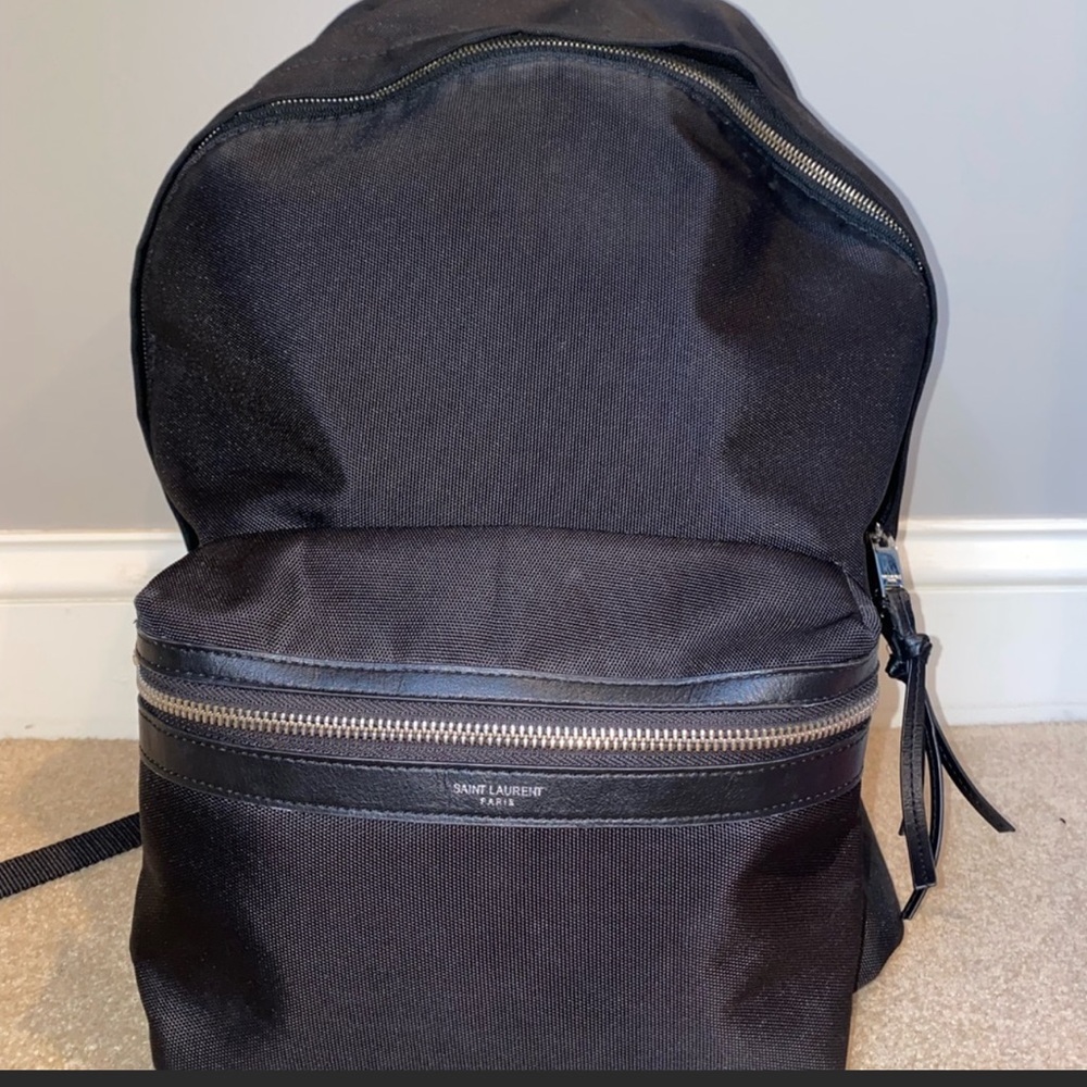 Saint Laurent black nylon city backpack.